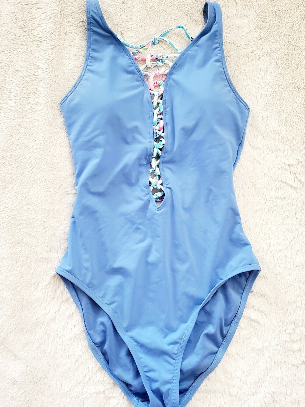 Lilly Pulitzer Isle Lattice  One-Piece Lace-Up Front Blue Haven Swimsuit Size 2
